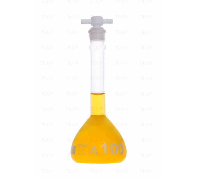 Serialized and Certified Volumetric Flask, Class A, Wide Mouth, With PTFE Stopper, As Per USP Standards