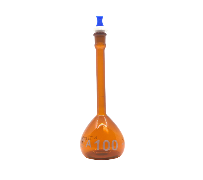 Volumetric Flasks, Class A, Low Actinic Amber, Narrow Mouth, With Polyethylene Stopper, As Per USP Standards