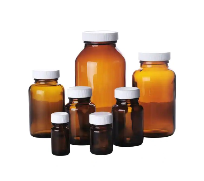 Boston Round Glass Bottles , wide Mouth, Amber